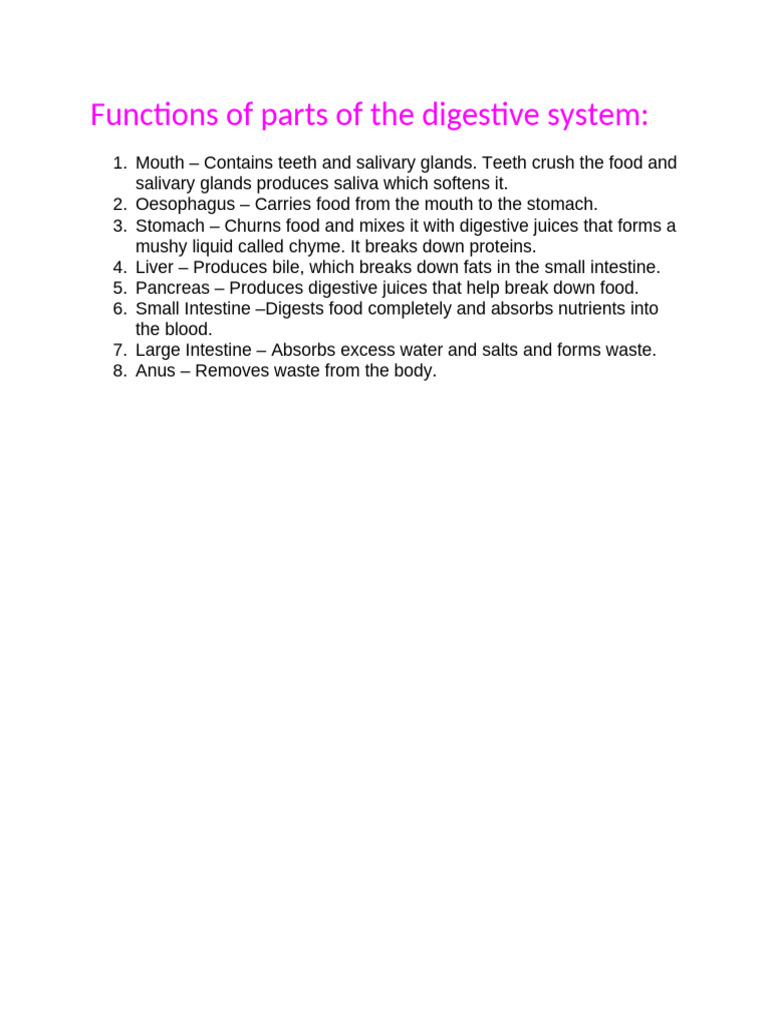 Functions of Parts of the Digestive System ????? | PDF