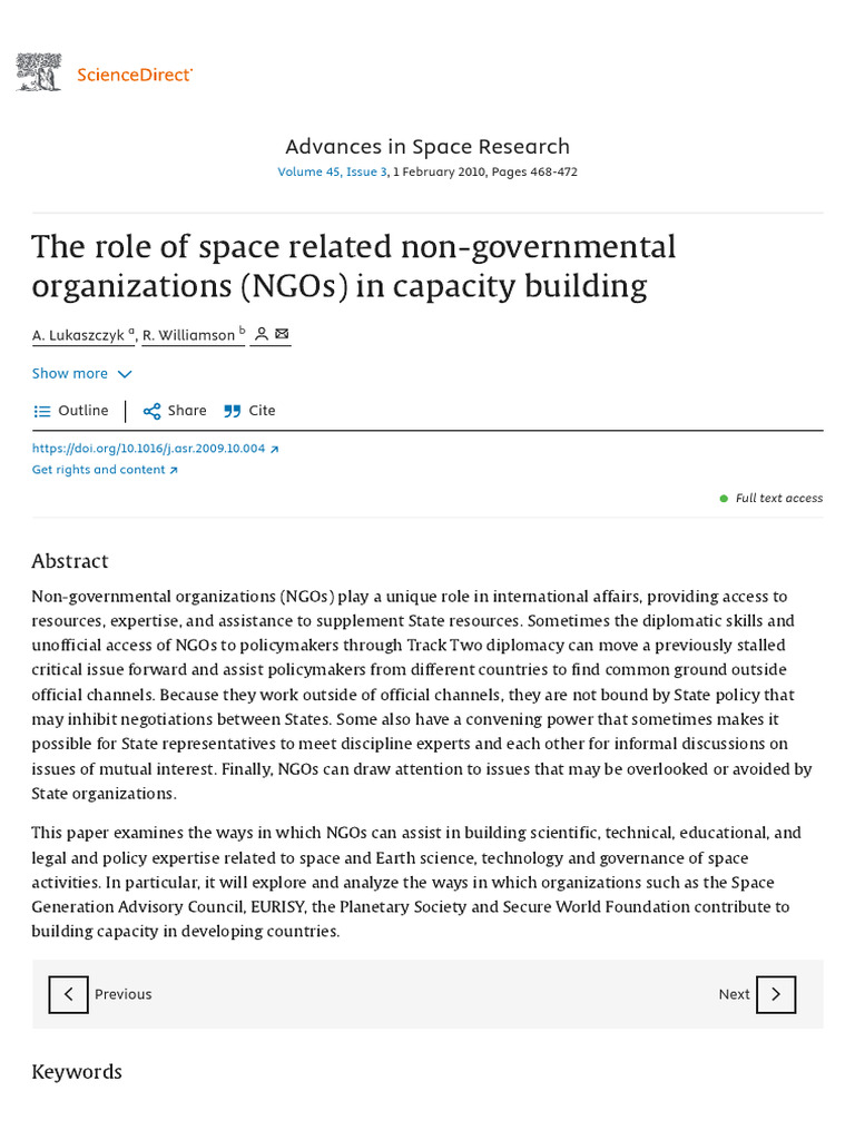 The Role of Space Related Non-governmental Organizations (NGOs) in ...