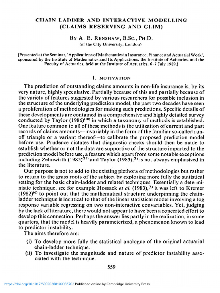Chain Ladder and Interactive Modelling Claims Reserving and Glim | PDF ...