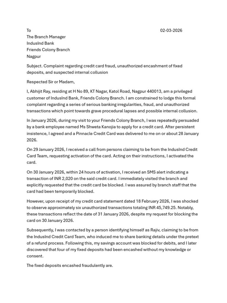 Revised Complaint Letter | PDF | Credit Card