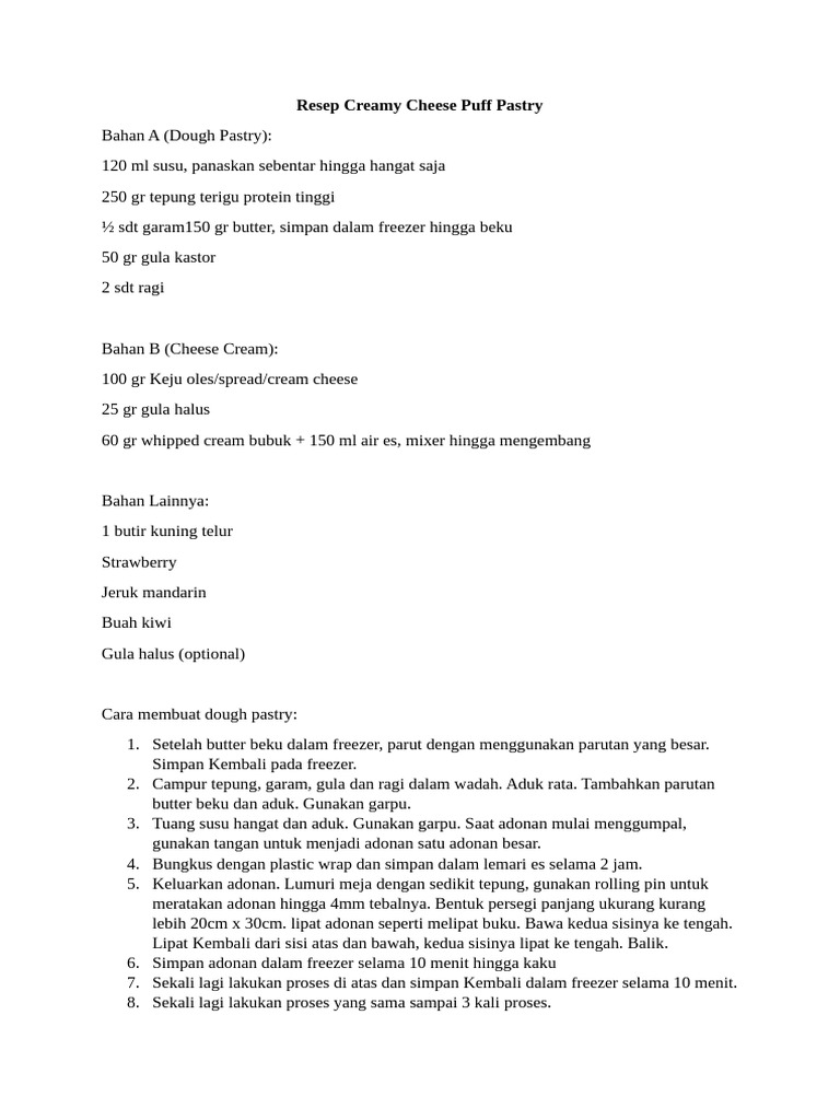 Resep Creamy Cheese Puff Pastry BAKER | PDF