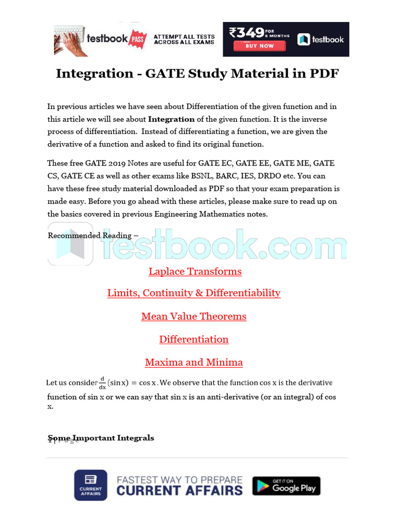 Integration Gate Study Material in PDF 02f13cc1 | PDF | Trigonometric ...