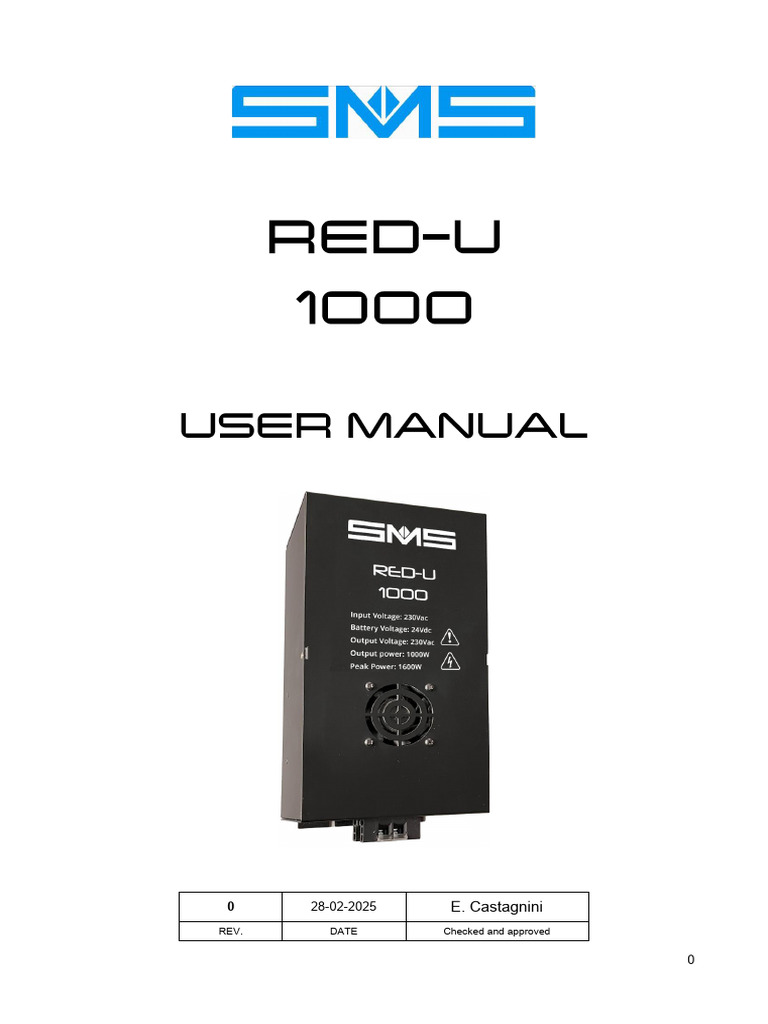 SMS RED-U 1000 User Manual - Rev.0 | PDF | Power Supply | Electronics