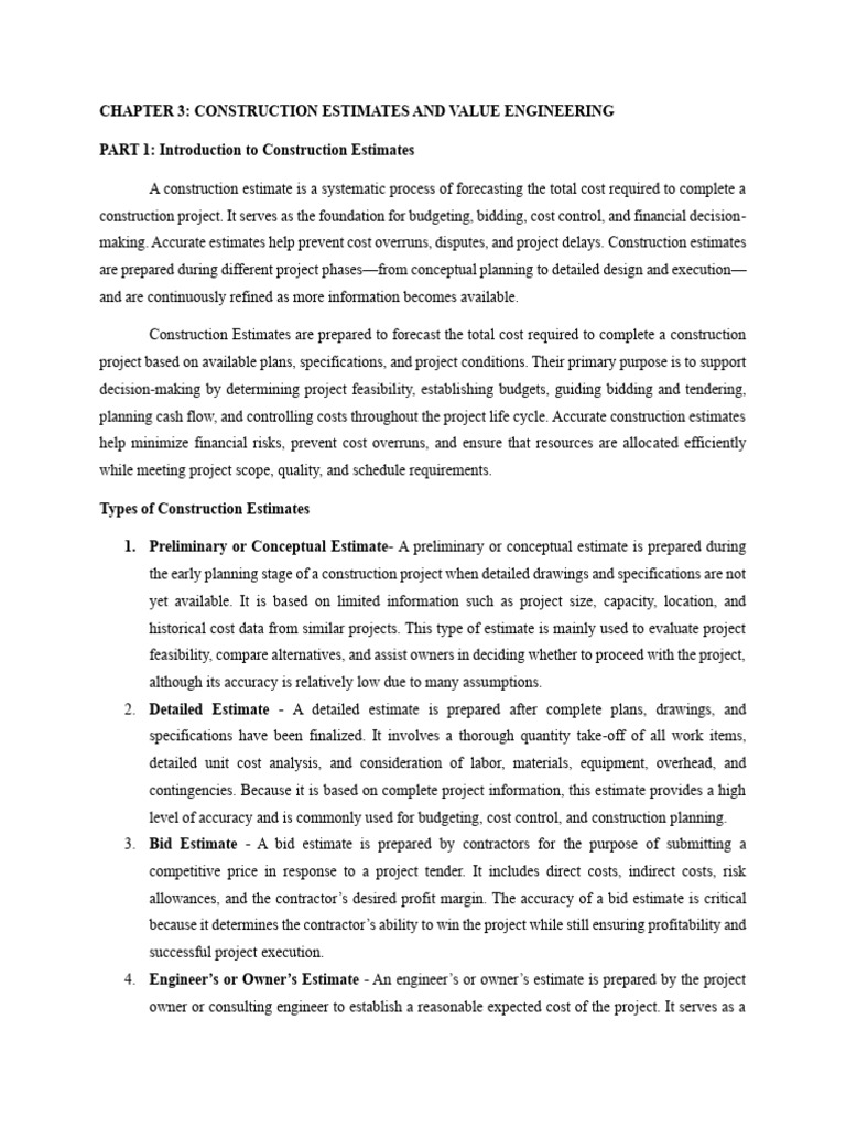 Construction Estimates and Value Engineering | PDF | Cost–Benefit ...
