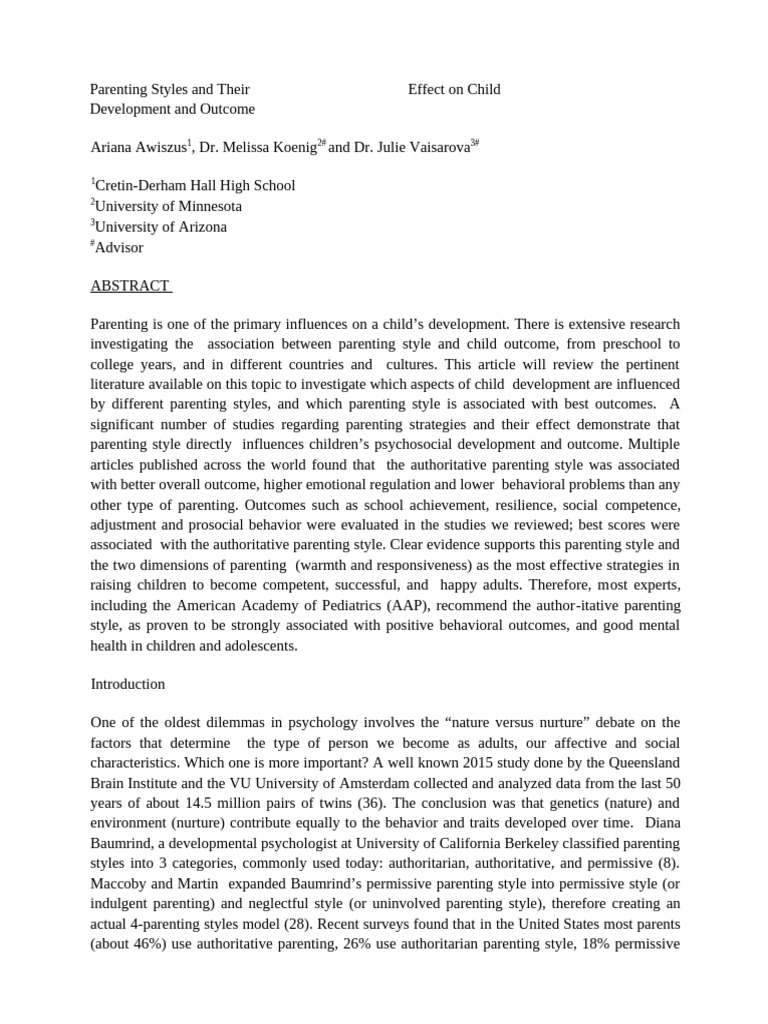 Parenting Styles and Their Effect On Child Development | PDF ...