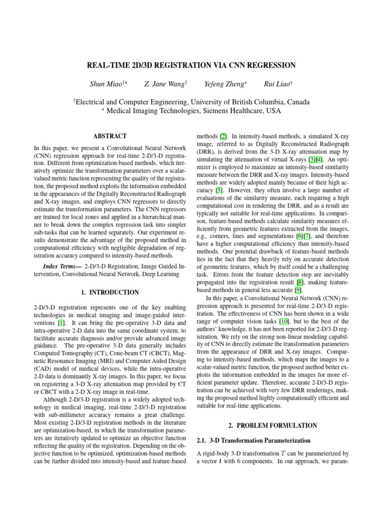 Real Time 2d 3d Image Regisrretion CNN | PDF | Regression Analysis ...