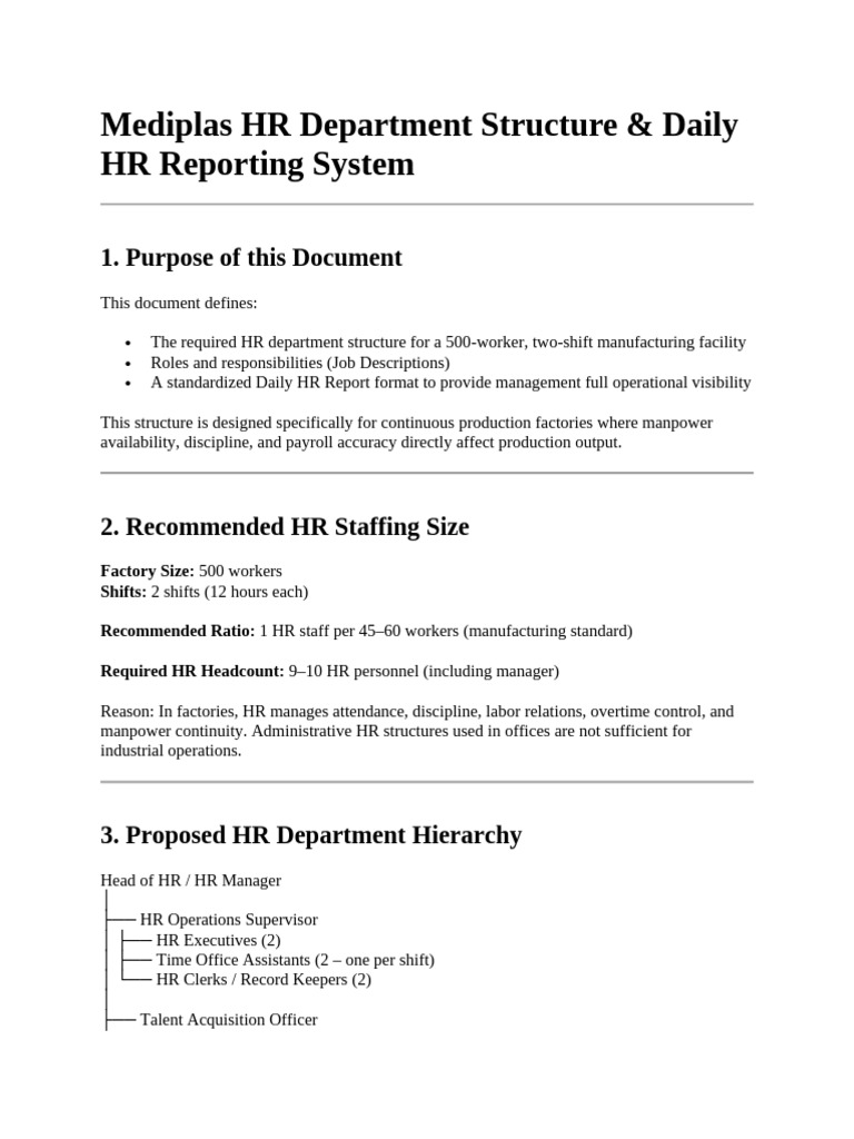 Mediplas HR Department Structure | PDF | Human Resources | Industrial ...