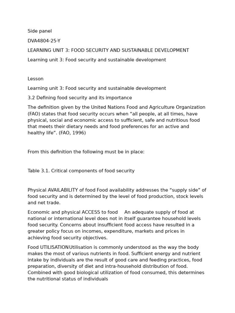 Food Security and Sustainable Development Notes | PDF | Food Security ...