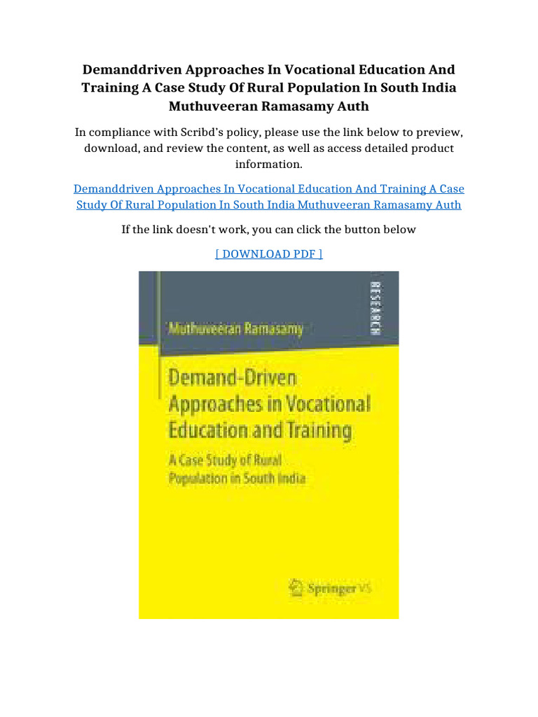 Demanddriven Approaches In Vocational Education And Training A Case ...