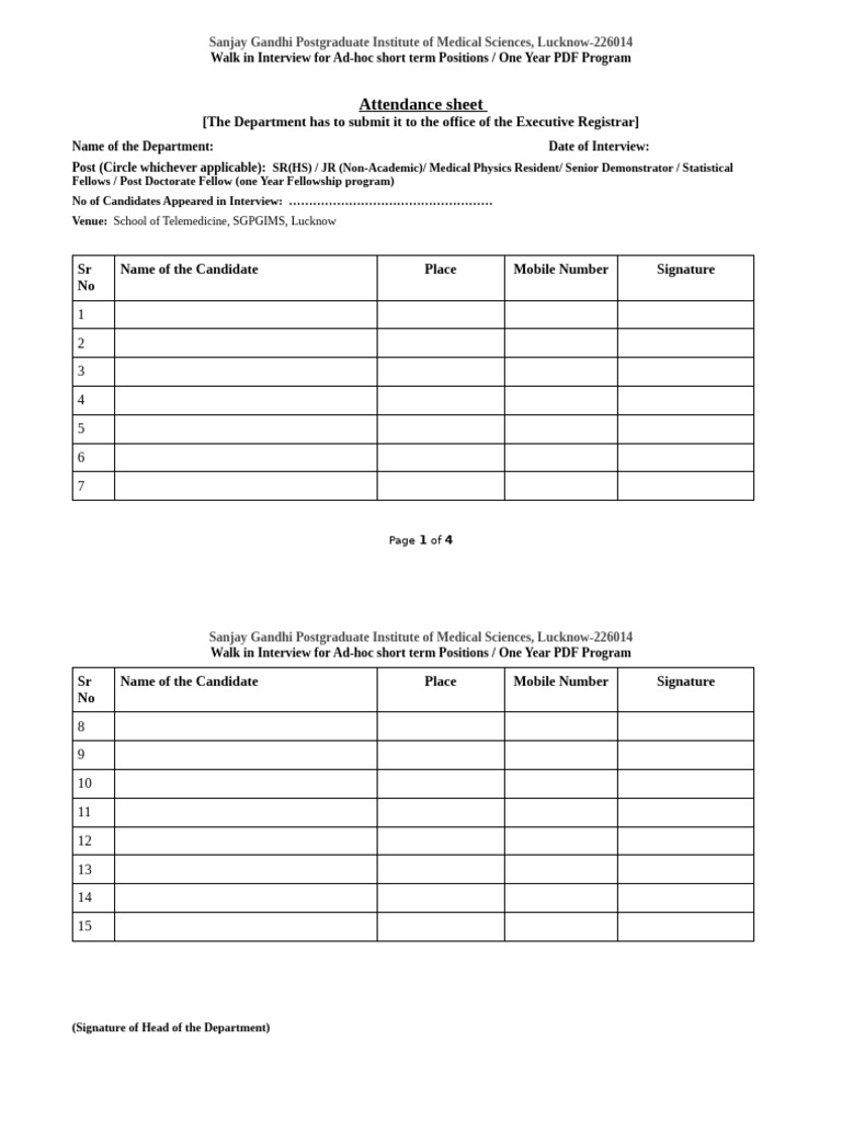 Attendance and Proceedings Sheet (Walk in Interview - Rolling ...