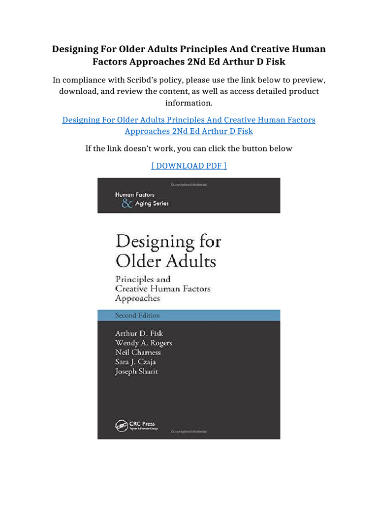Designing For Older Adults Principles and Creative Human Factors ...