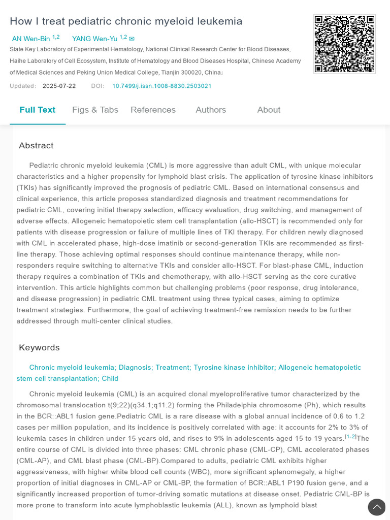 How I Treat Pediatric Chronic Myeloid Leukemia | PDF | Medical ...