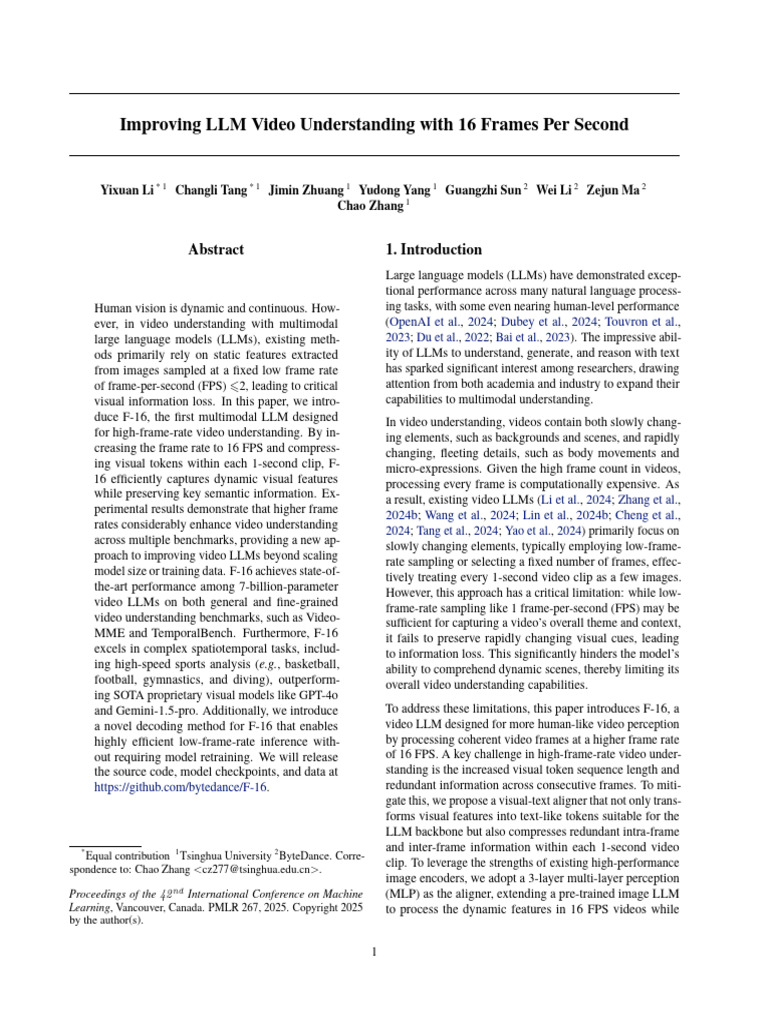 Improving LLM Video Understanding With 16 Frames Per Second | PDF ...
