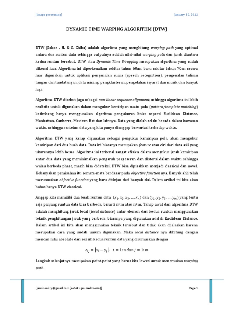 Algoritma Dynamic Time Warping (DTW) | PDF