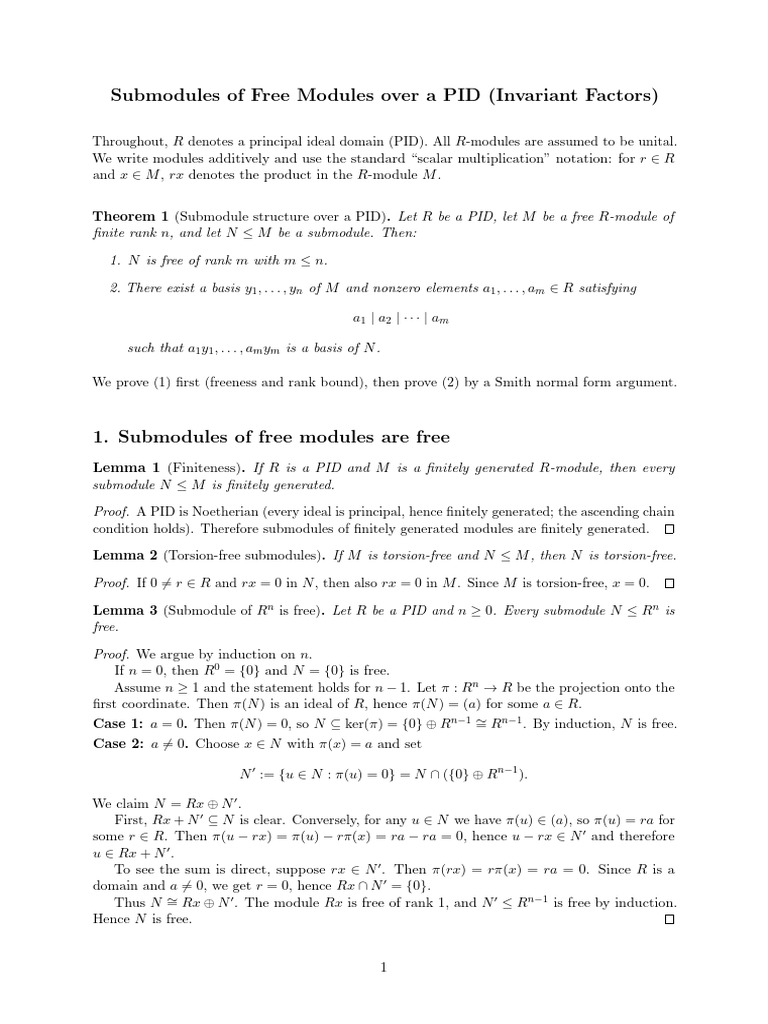 Theorem4 PID Submodule | PDF | Module (Mathematics) | Mathematical ...