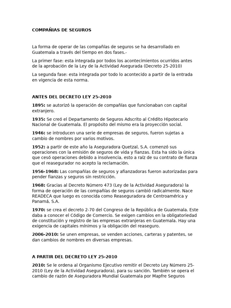 Historia Del Seguro en Guatemala | PDF | Seguro | Reaseguro