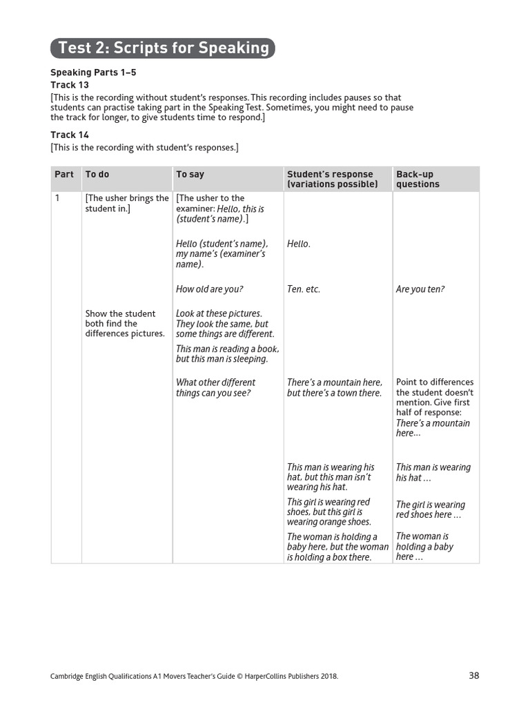A1 Movers Test 2 Speaking Script | PDF