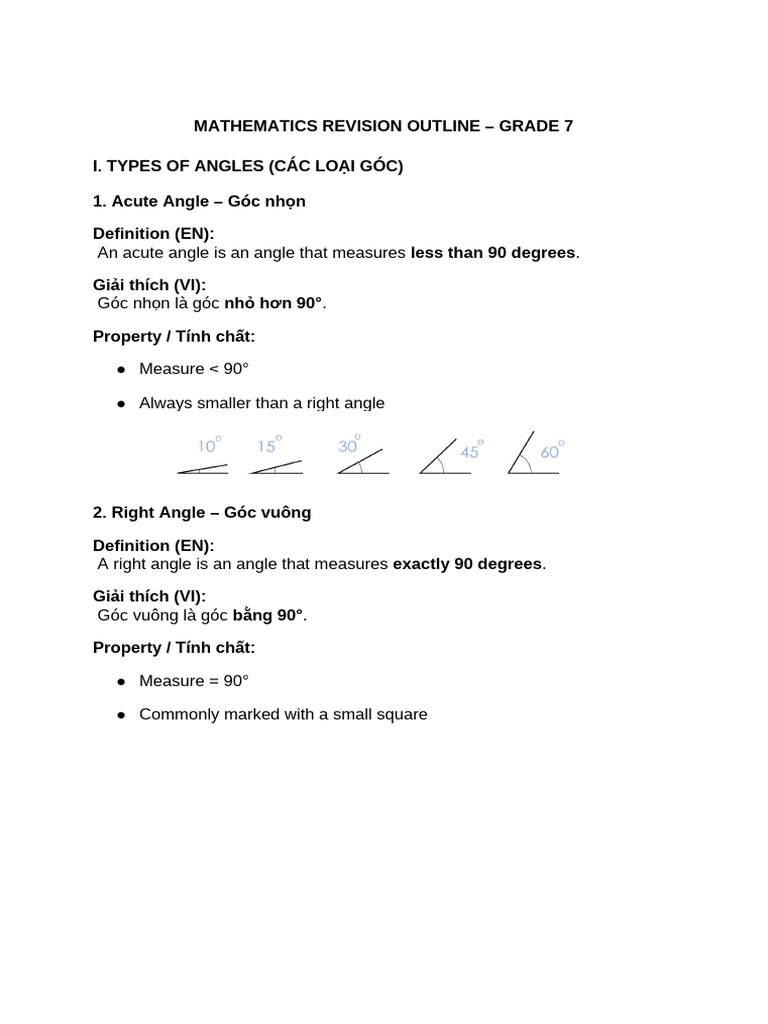 Mathematics Revision Outline - Grade 7 | PDF
