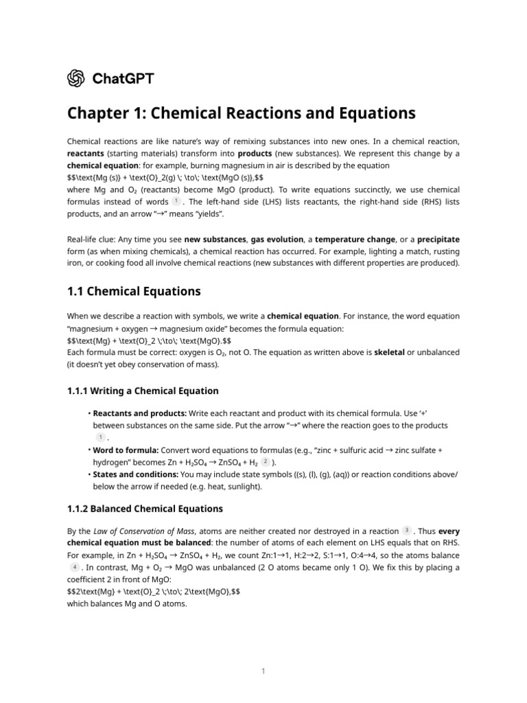 Chapter 1 - Chemical Reactions and Equations | PDF | Redox | Corrosion