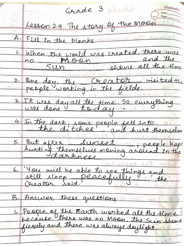 Grade 3 Lesson 29 The Story of The Moon | PDF
