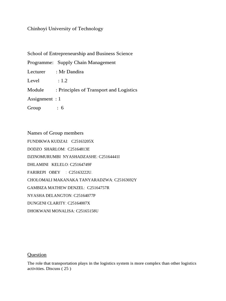 Group 6 Assignment-1 | PDF | Logistics | Transport