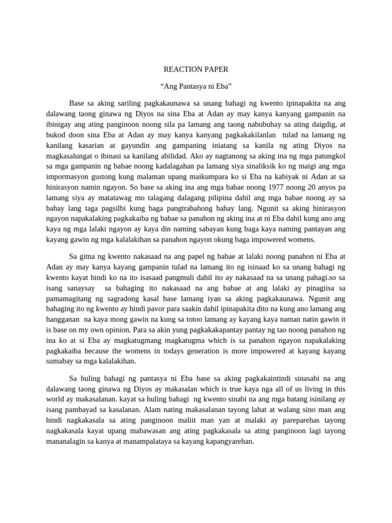 Reaction Paper Pantasya Ni Eba | PDF