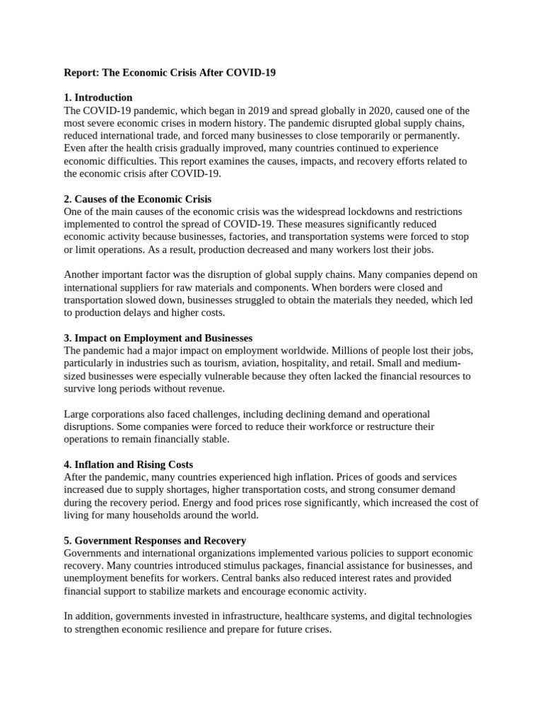The Economic Crisis After COVID-19 | PDF | Cost Of Living | Inflation