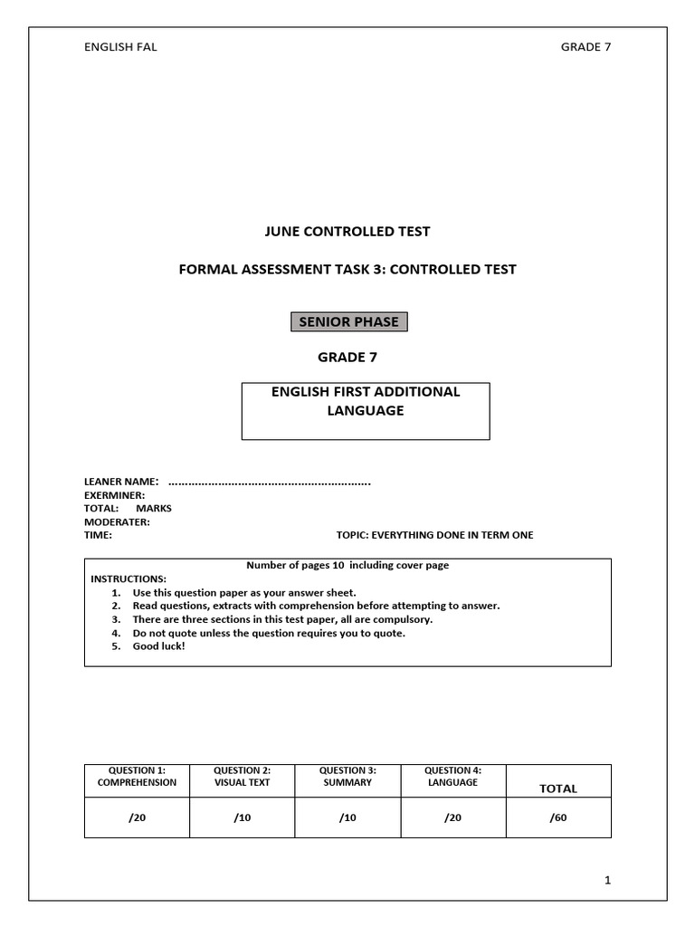 Grade 7 June Exam English | PDF | Reading Comprehension | Mobile Phones