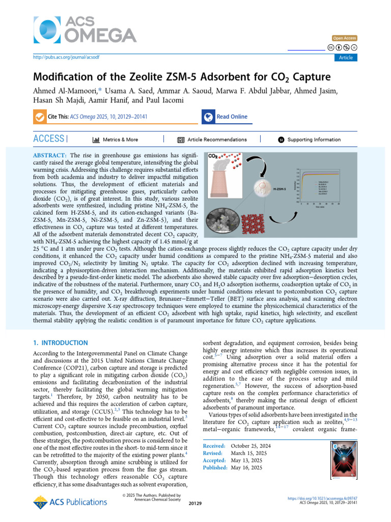 Modification of The Zeolite ZSM 5 Adsorbent For Co2 Capture | PDF ...