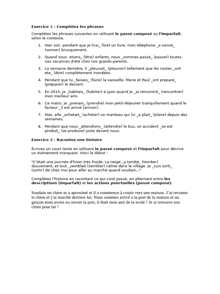 Exercice (2) Passé Composé Et Imparfait | PDF