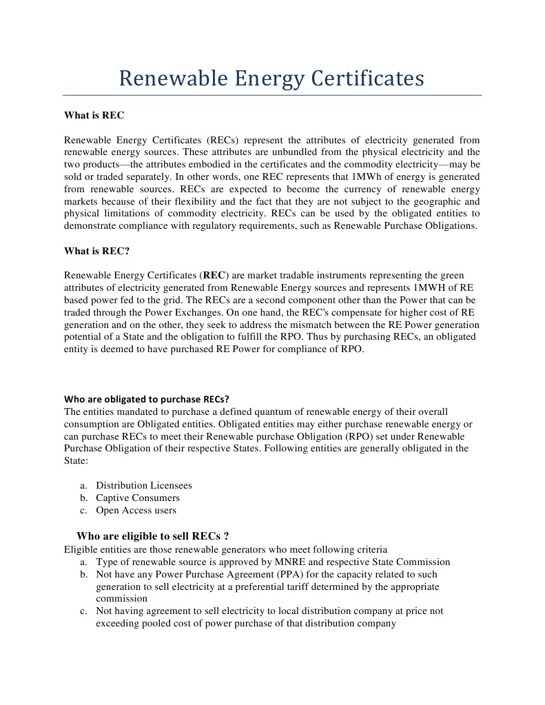 Understanding Renewable Energy Certificates | PDF | Renewable Energy ...