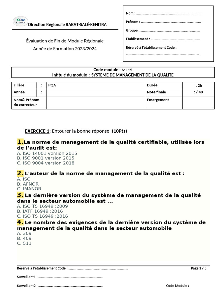 Regional SMQ PQA V1 | PDF | Management de la qualité | Théorie des systèmes