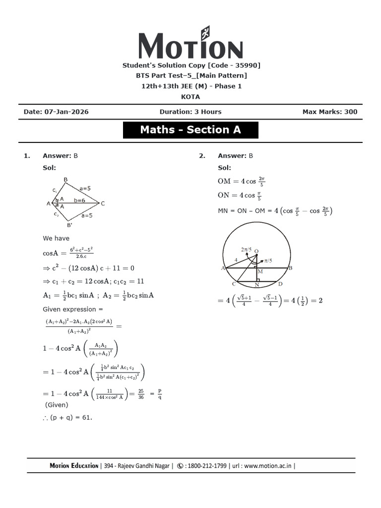 Part Test–5 [Main Pattern] Solution | PDF | Mathematical Objects