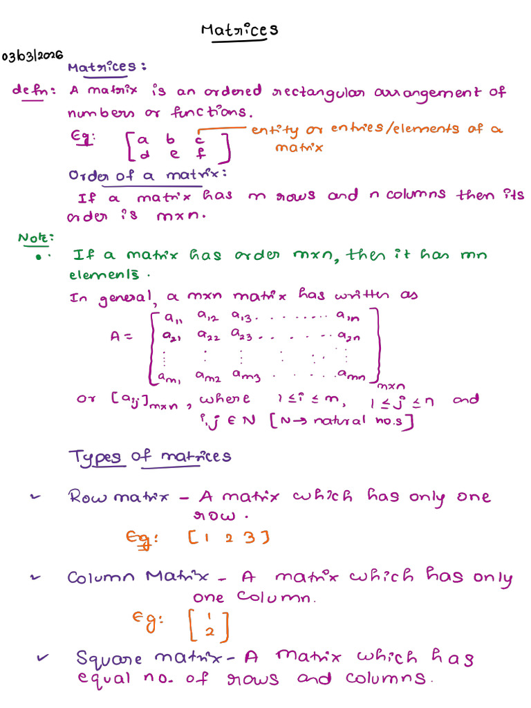 Matrices (Class 12 1) | PDF
