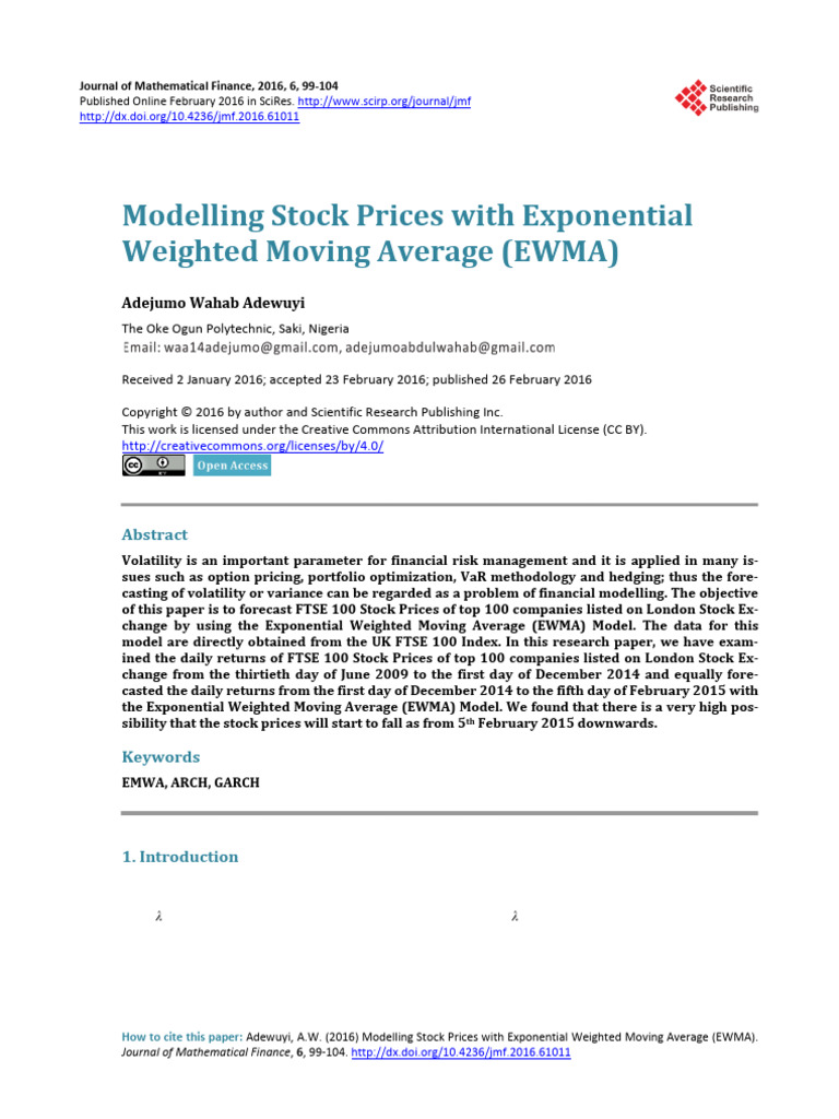 Modelling Stock Prices With EWMA | PDF | Moving Average | Volatility ...