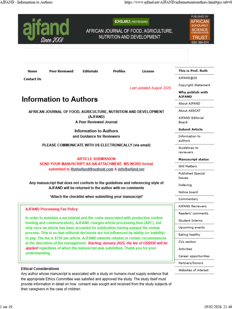 AJFAND - Information To Authors | PDF | Abstract (Summary) | Food And ...