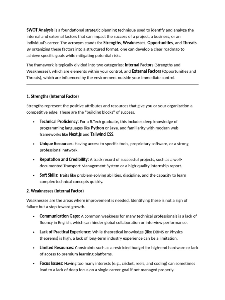 SWOT Analysis Is A Foundational Strategic Planning Technique Used To ...
