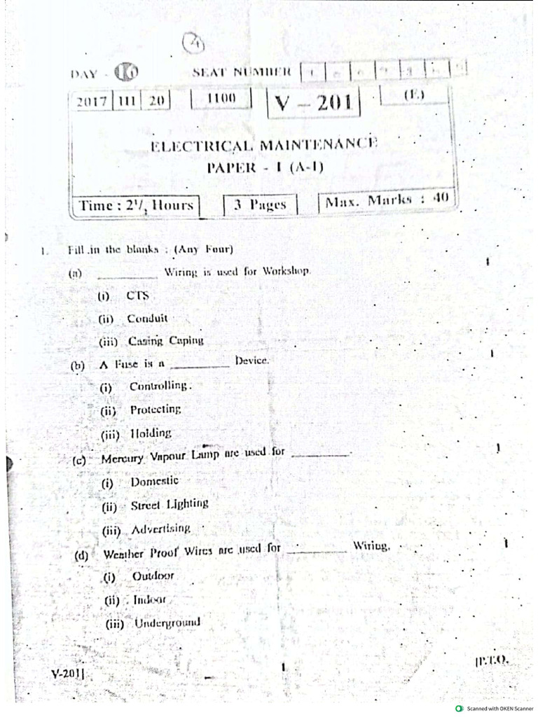 Electrical Maintenance Board Question Paper | PDF