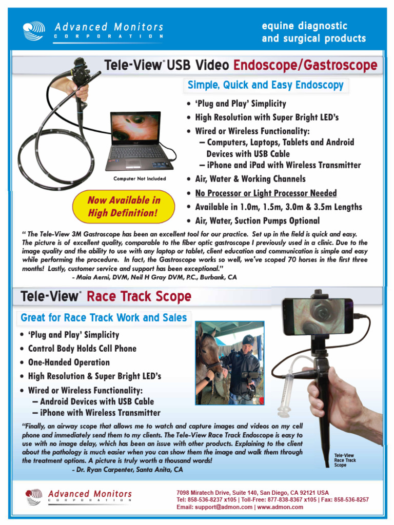 Tele-View USB Equine Endoscope-Gastroscope 22-07-01 | PDF | Wireless | Usb