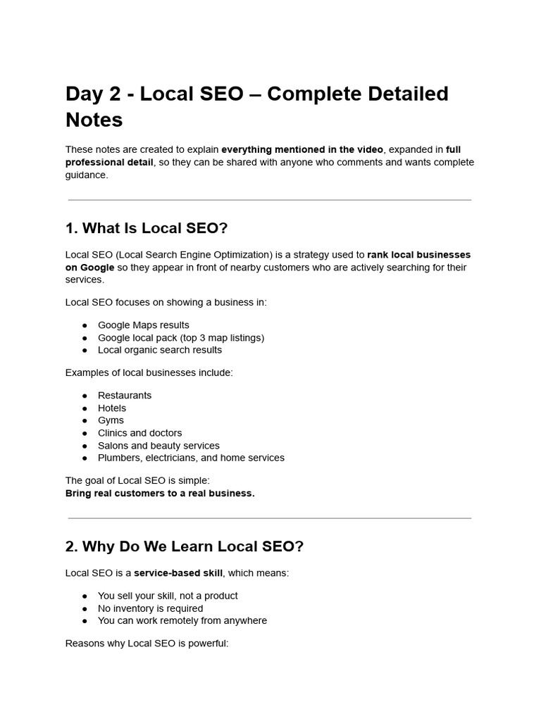 Day 2 - Local SEO - Complete Detailed Notes | PDF | Search Engine ...