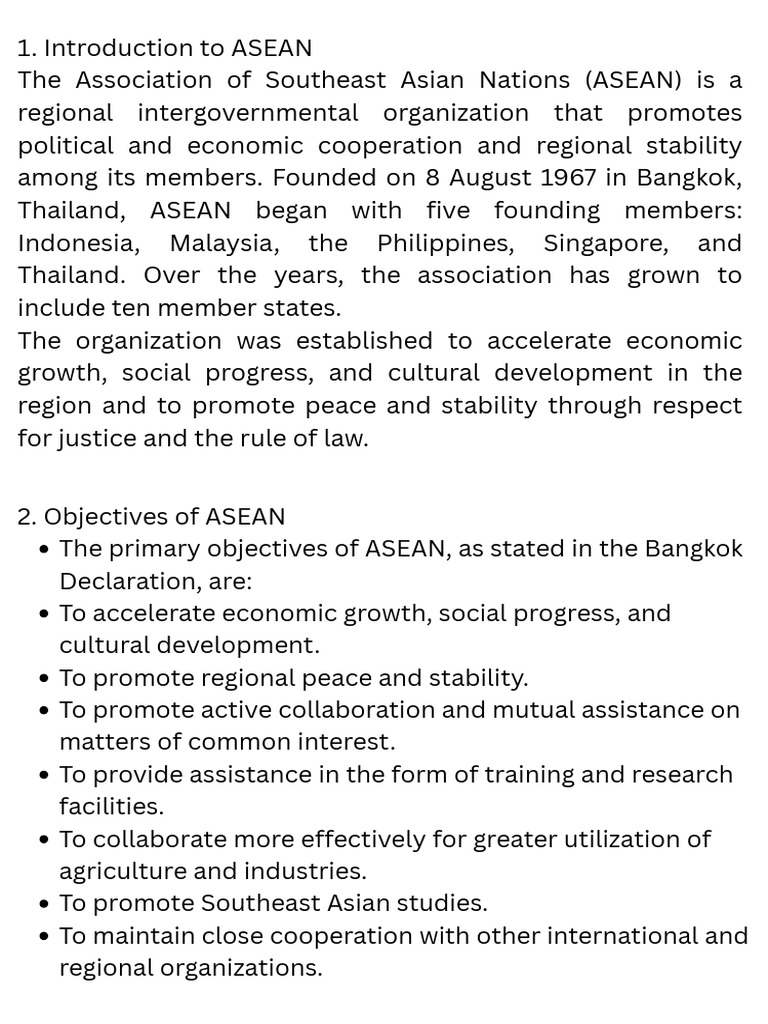 Introduction To ASEAN The Association of Southeast Asian Nations (ASEAN ...
