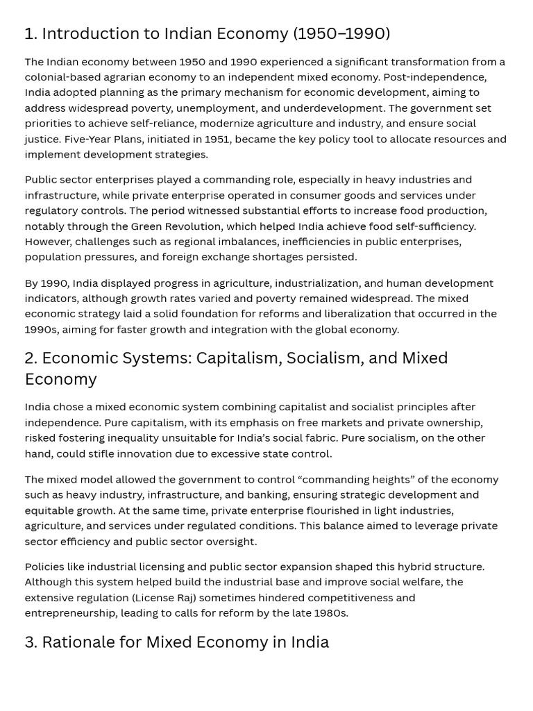 Introduction To Indian Economy (1950-1990) | PDF | Economic Growth ...