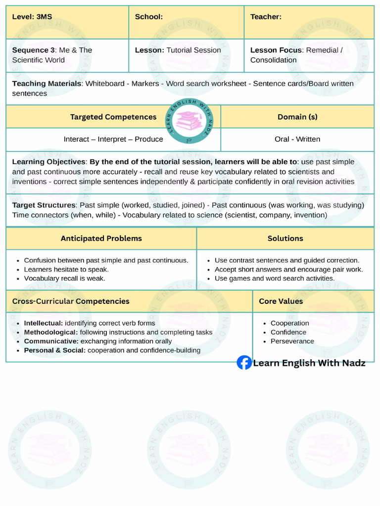 3ms Seq3 Tutorial Session 1 - Learn English With Nadz | PDF