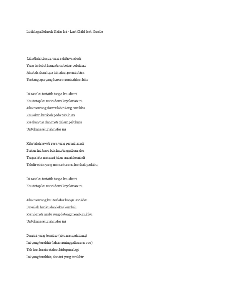 Lirik Lagu Seluruh Nafas Ini