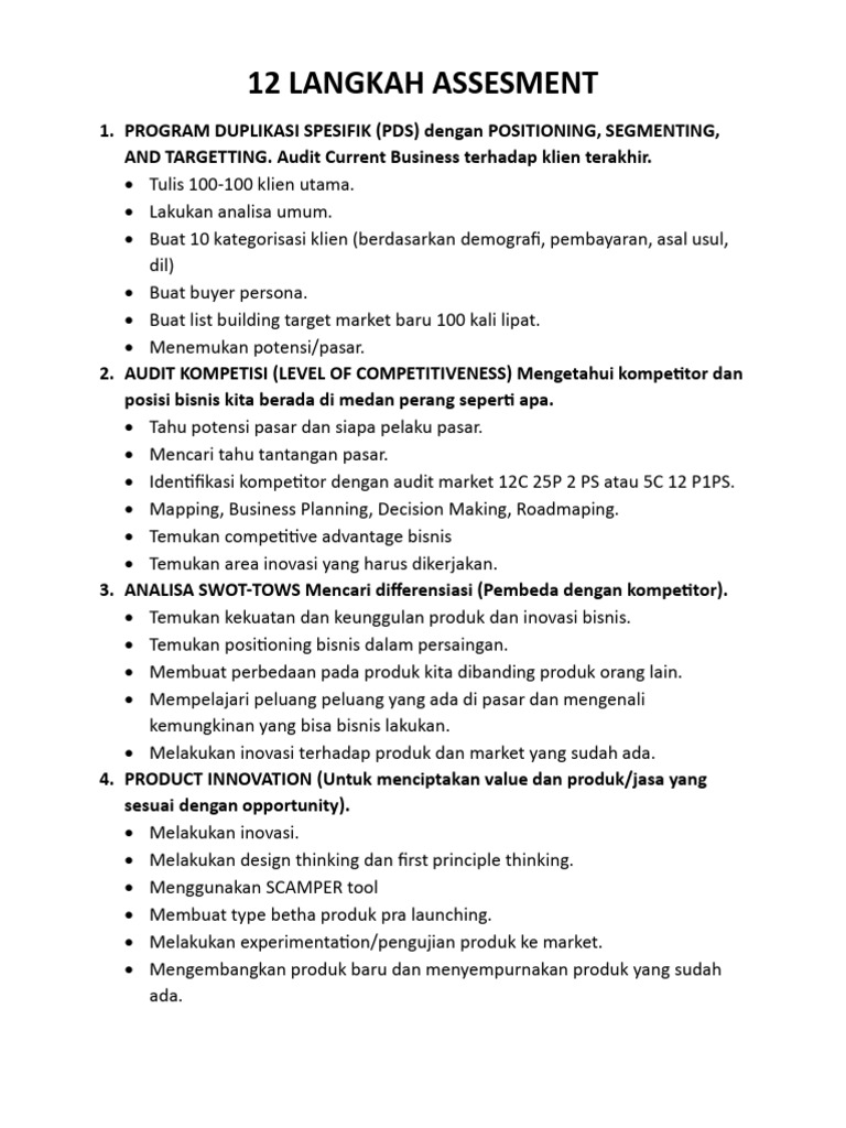 12 Langkah Assesment, Understanding Your Business, | PDF