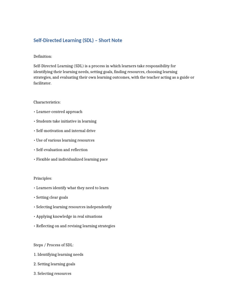 Self Directed Learning SDL | PDF