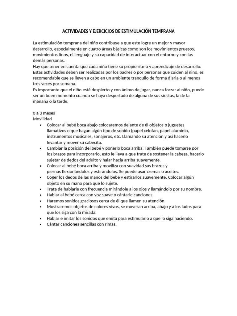 Actividades y Ejercicios de Estimulación Temprana | PDF | Pizza