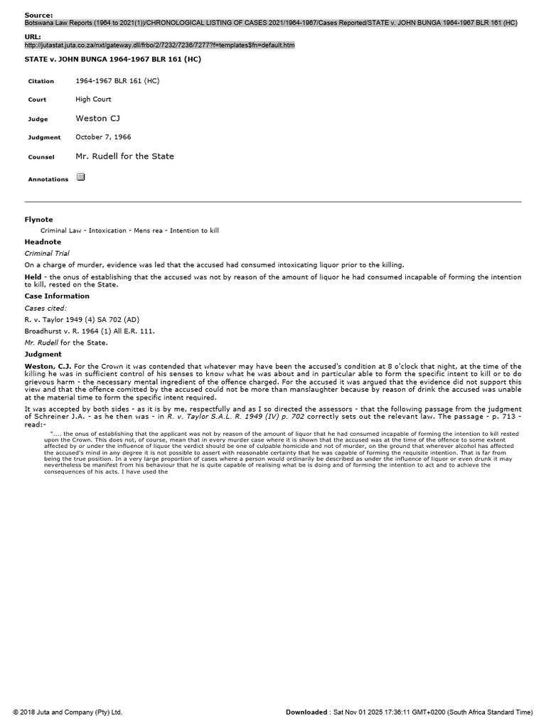 STATE v. JOHN BUNGA 1964-1967 BLR 161 (HC) | PDF | Burden Of Proof (Law ...