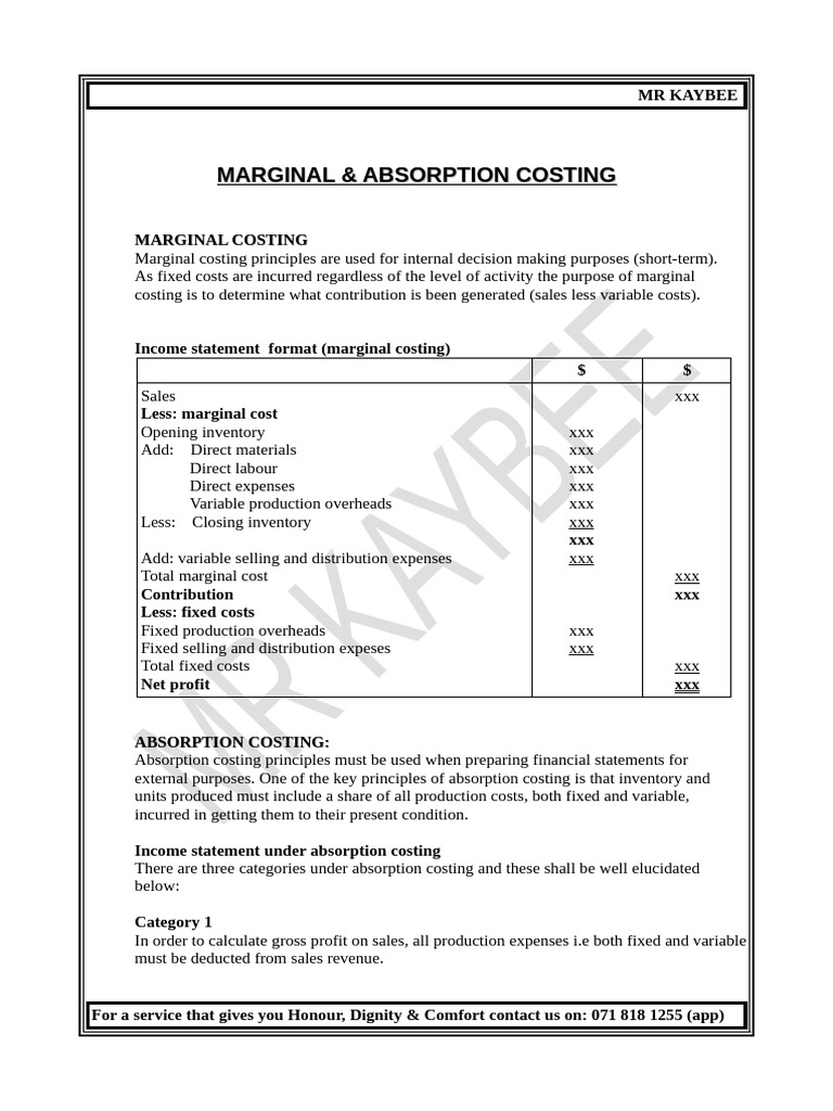 Marginal and Absorption Costing | PDF | Cost Of Goods Sold | Income ...