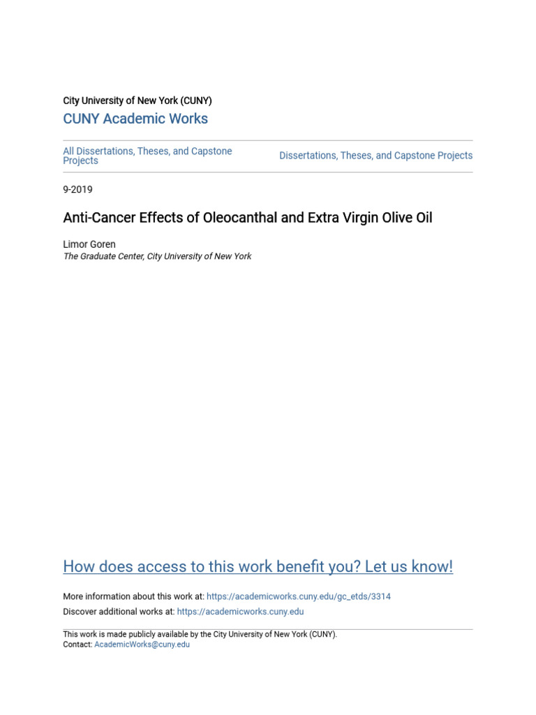 Anti-Cancer Effects of Oleocanthal and Extra Virgin Olive Oil | PDF ...